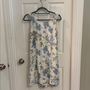 Laura Ashley Blue Floral Midi Dress on Cream